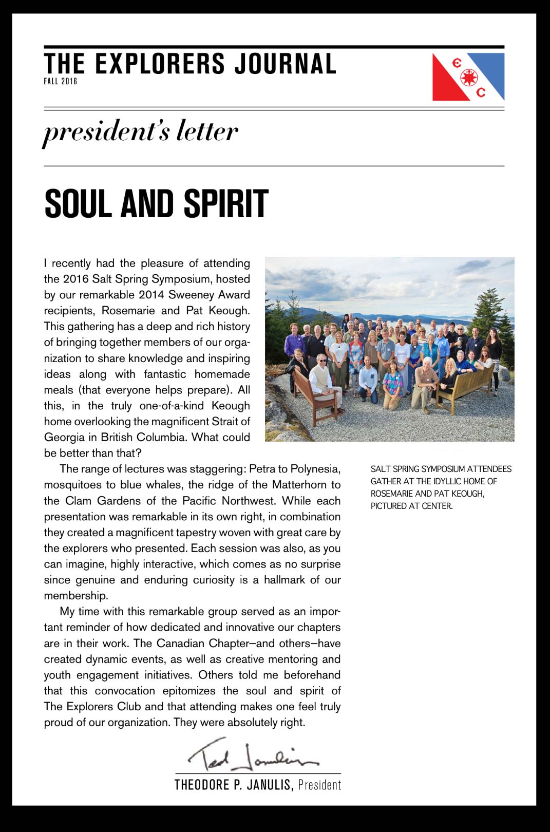 Explorers Journal Ted Janulis writes about the Salt Spring Symposium and Pat & Rosemarie Keough